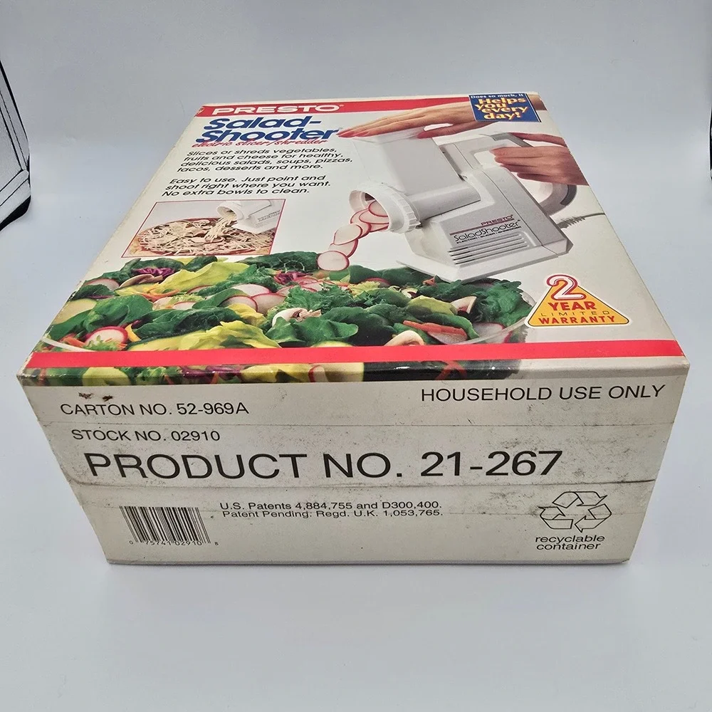 Presto Salad Shooter Electric Slicer Shredder White 02910 Vintage 1993 NIB